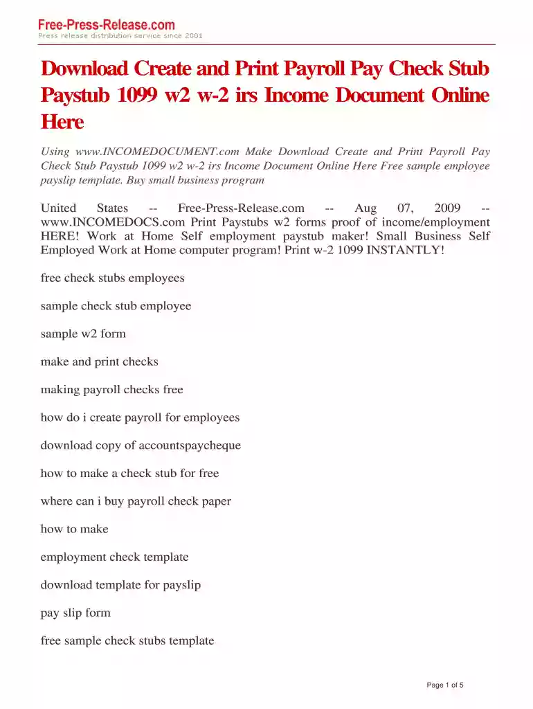 free paystub generator Preview on Page 1