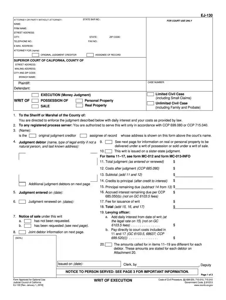 sitewww placer courts ca gov ej 130 2012 form Preview on Page 1
