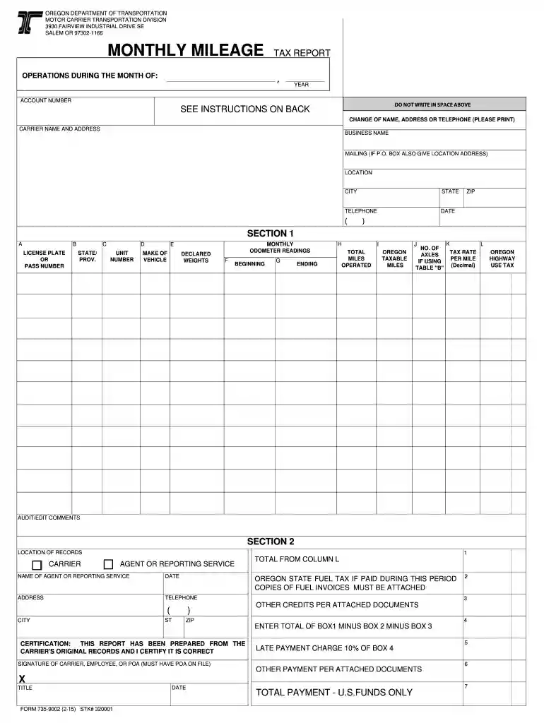 oregon monthly mileage tax report Preview on Page 1