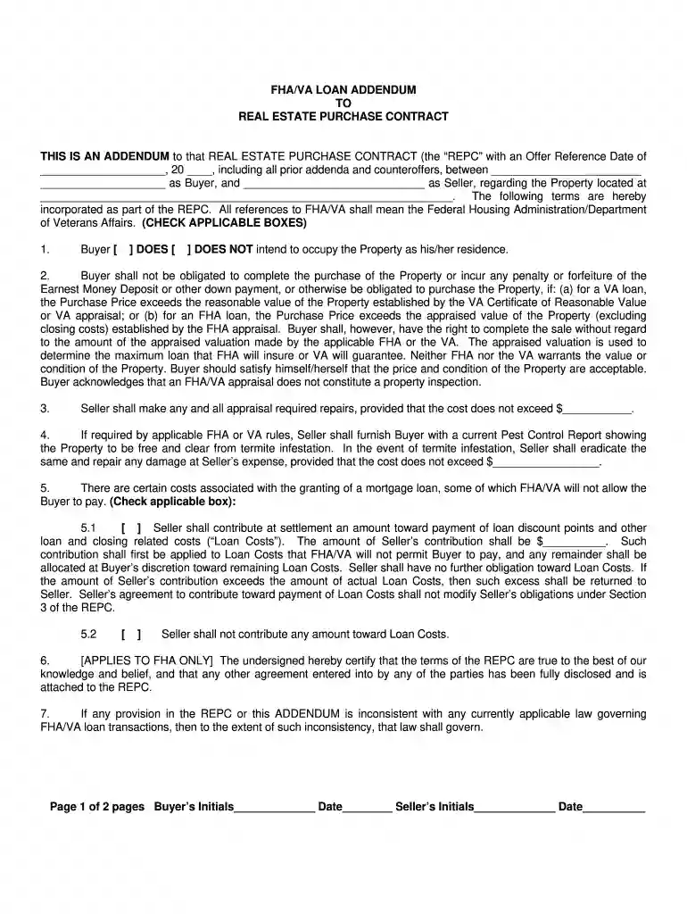 fha financing addendum Preview on Page 1