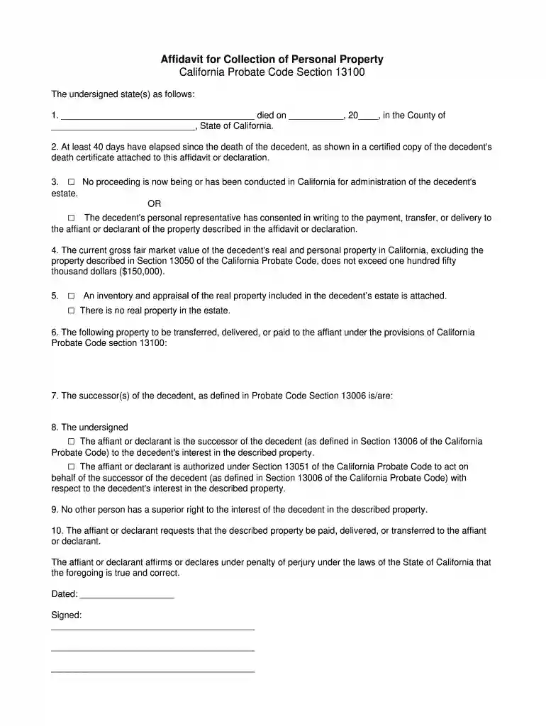 affidavit california template Preview on Page 1