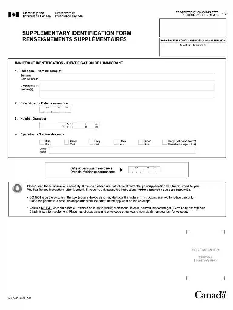 supplementary identification form imm 5455 Preview on Page 1
