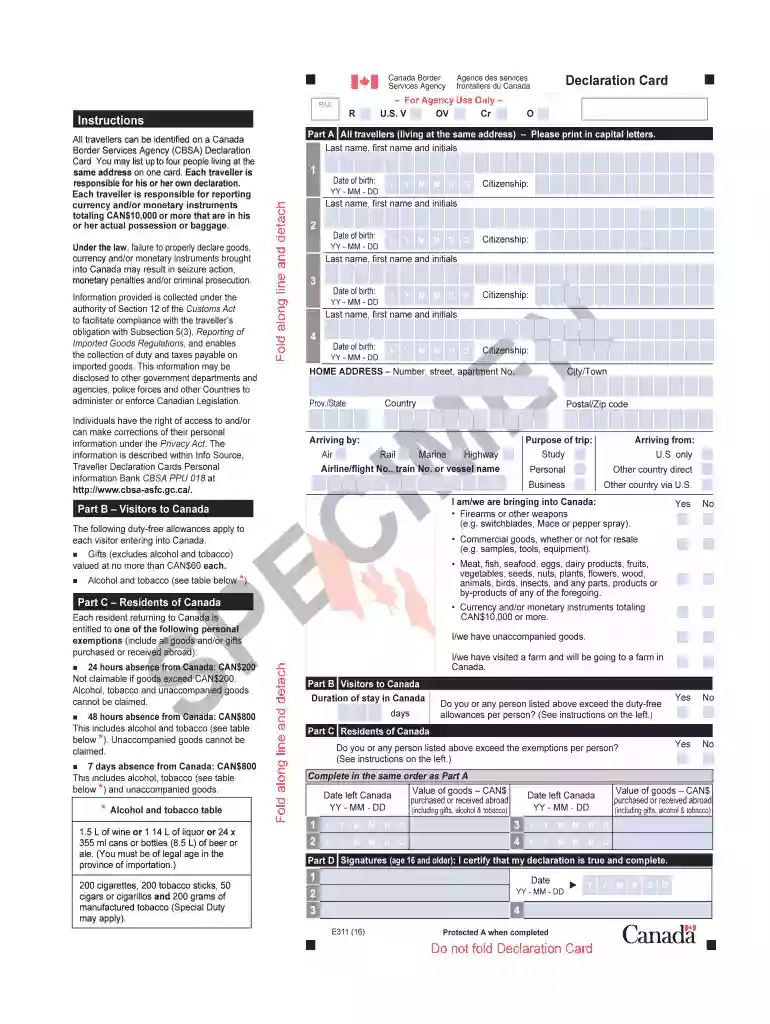 canada declaration form Preview on Page 1