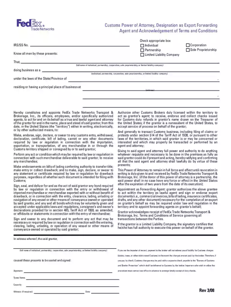 fedex power of attorney Preview on Page 1