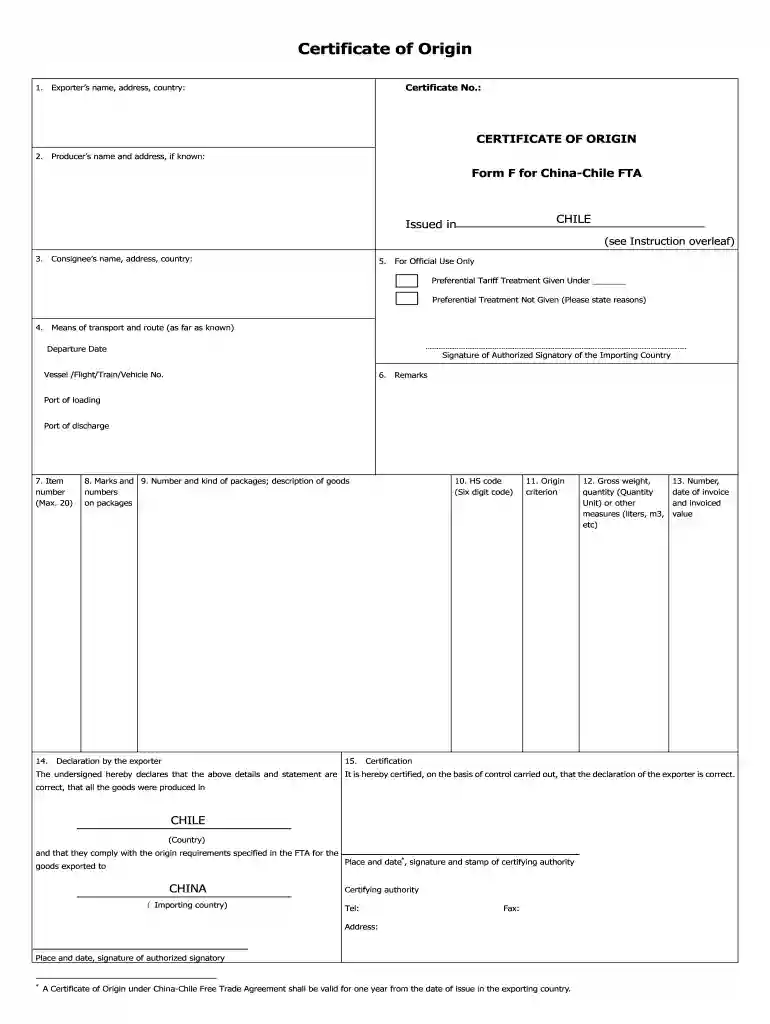 certificate of origin china Preview on Page 1