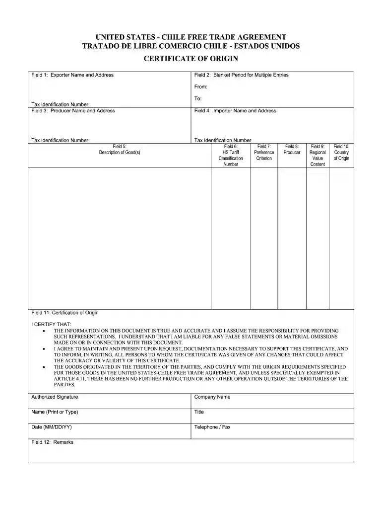 of certificate origin form Preview on Page 1