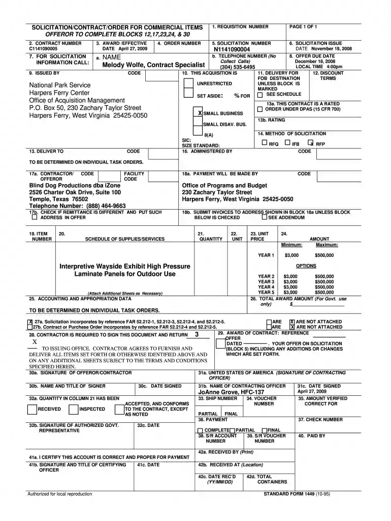 sf 1449 example Preview on Page 1