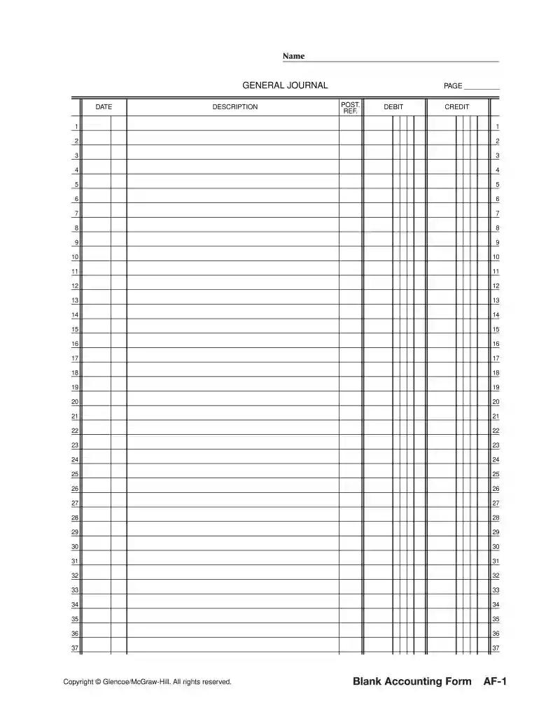 general journal template Preview on Page 1