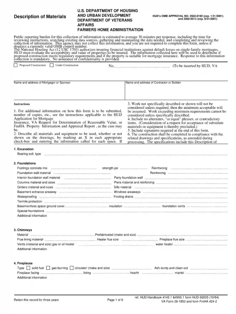 Description of Materials - Veterans Benefits Administration - vba va Preview on Page 1