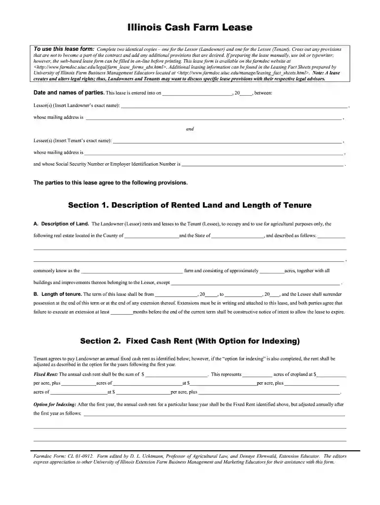 illinois cash farm lease form Preview on Page 1
