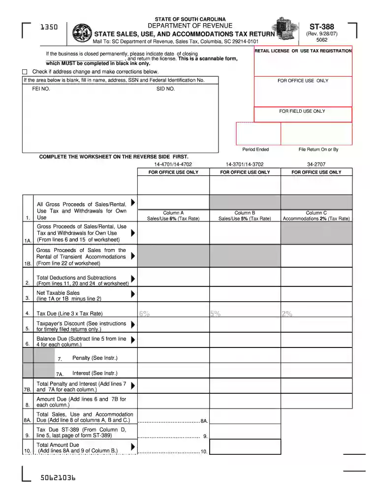 sc dor st 388 2007 form Preview on Page 1