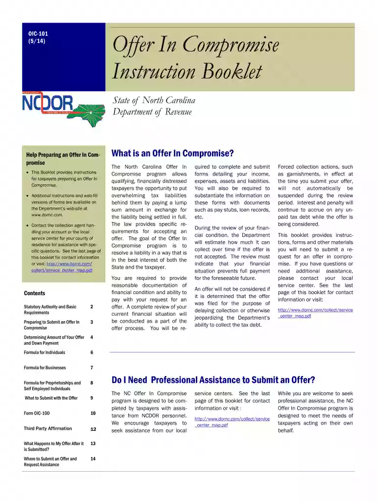 ncdor offer in compromise 2014 form Preview on Page 1