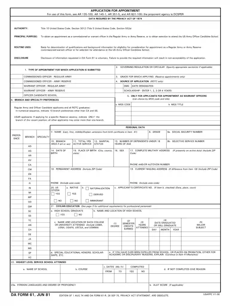da form 61 Preview on Page 1