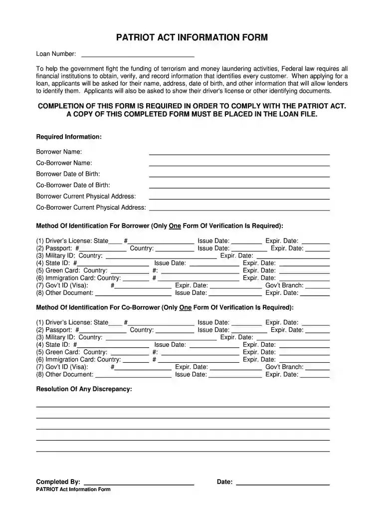 patriot act form Preview on Page 1