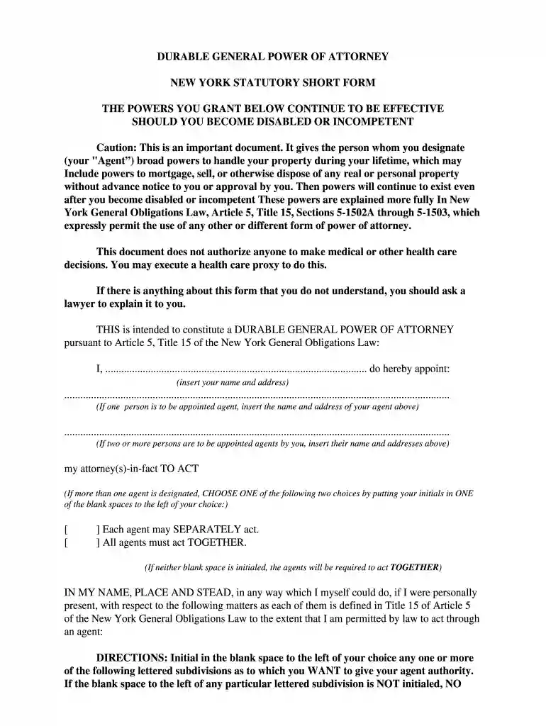 nys power of attorney form Preview on Page 1