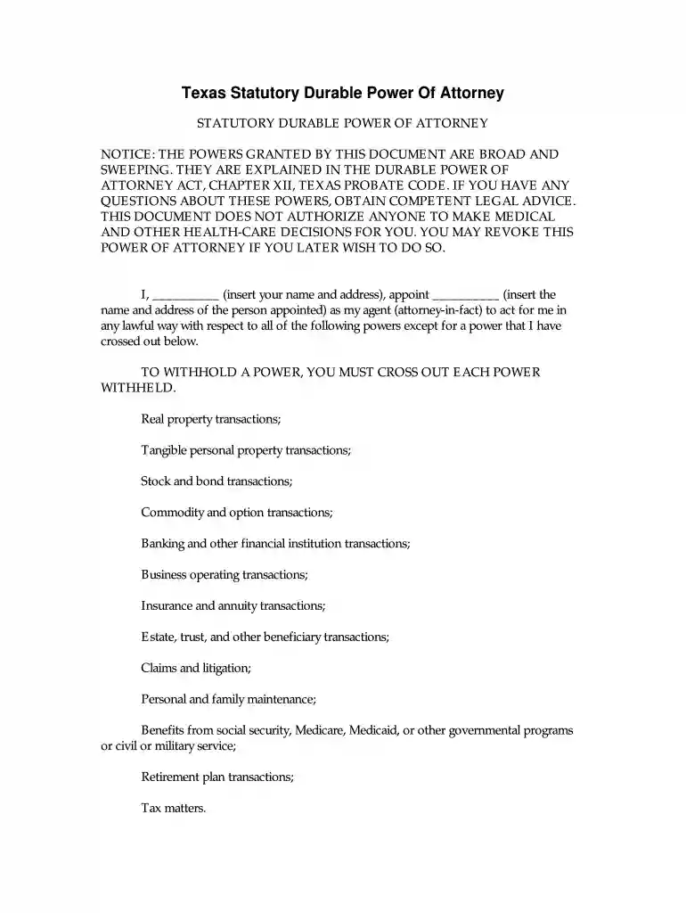 limited power of attorney form texas Preview on Page 1