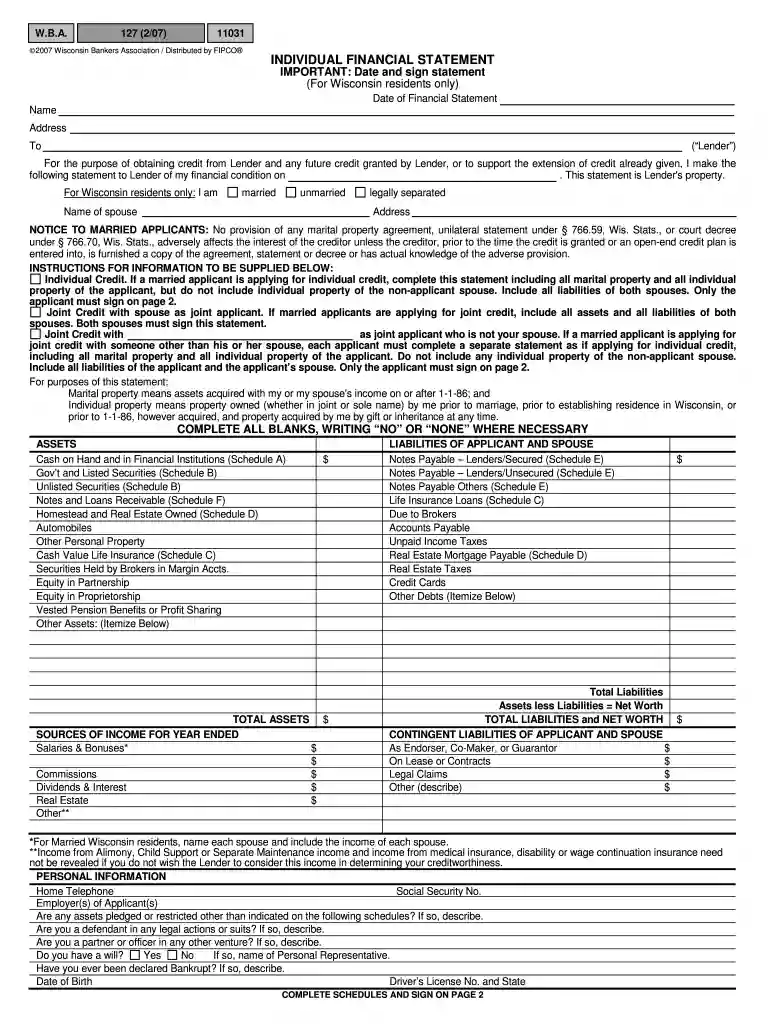wba financial 2007 form Preview on Page 1