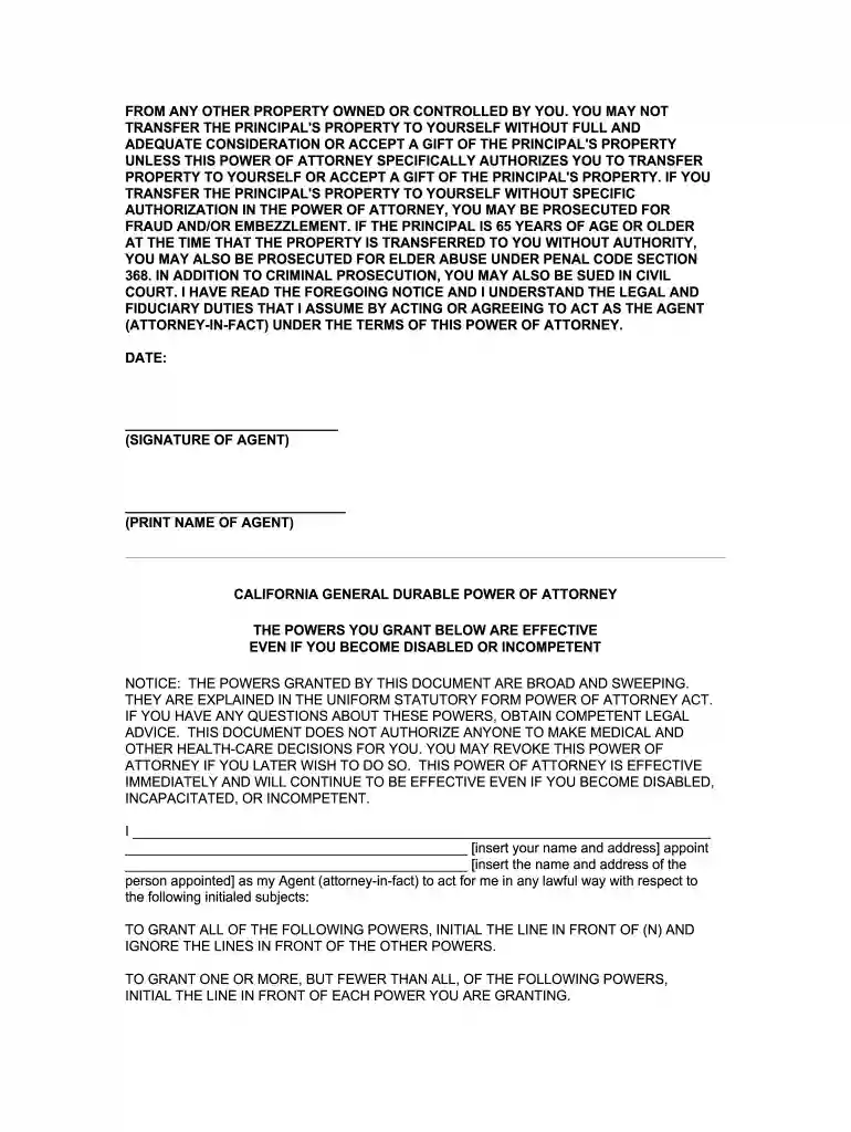 power of attorney california form Preview on Page 1
