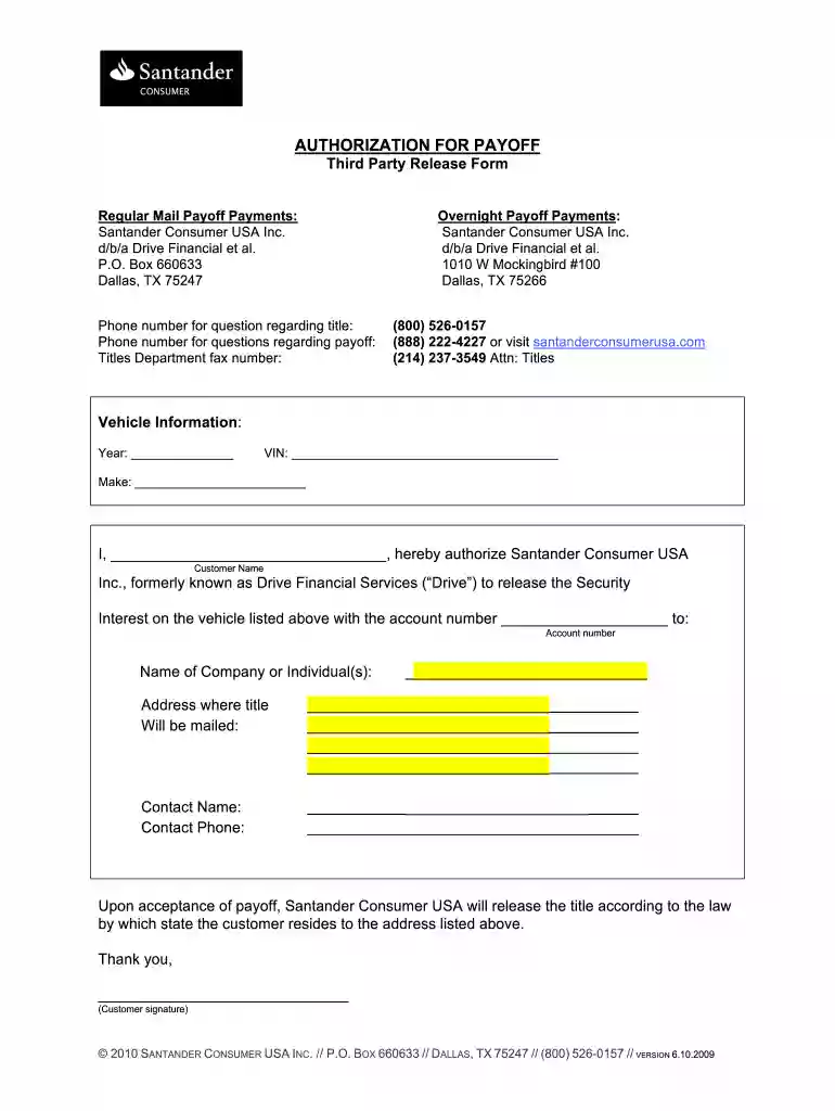 payoff authorization form Preview on Page 1