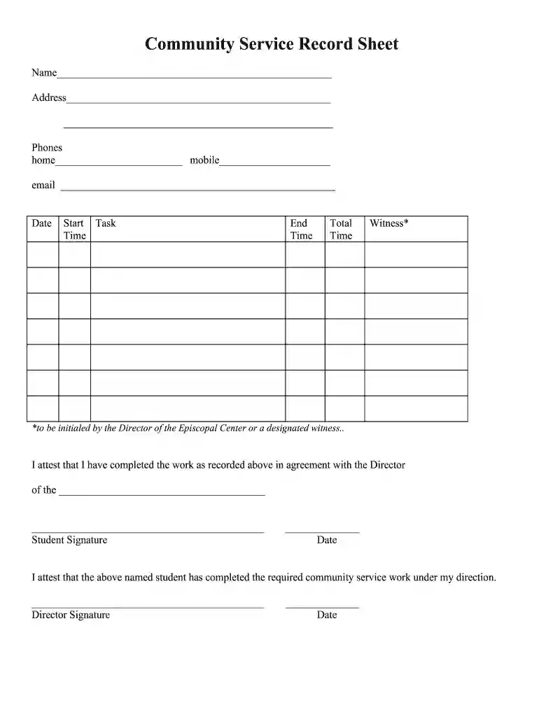 community service for court form Preview on Page 1