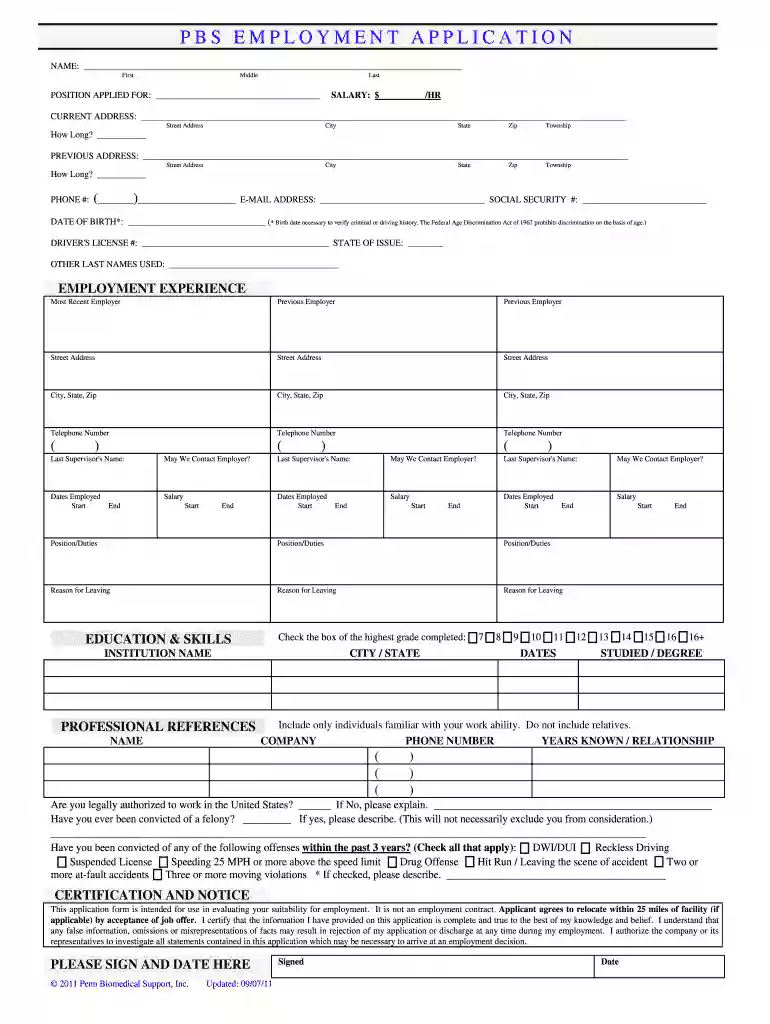 employment application Preview on Page 1