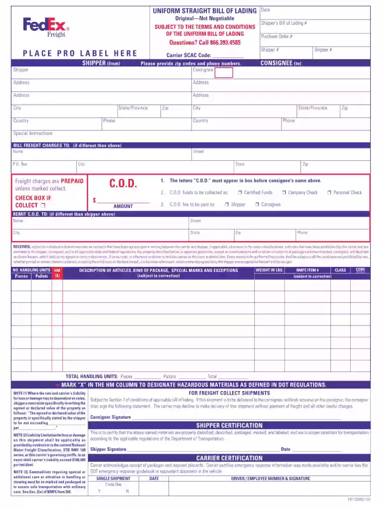 fedex bol Preview on Page 1
