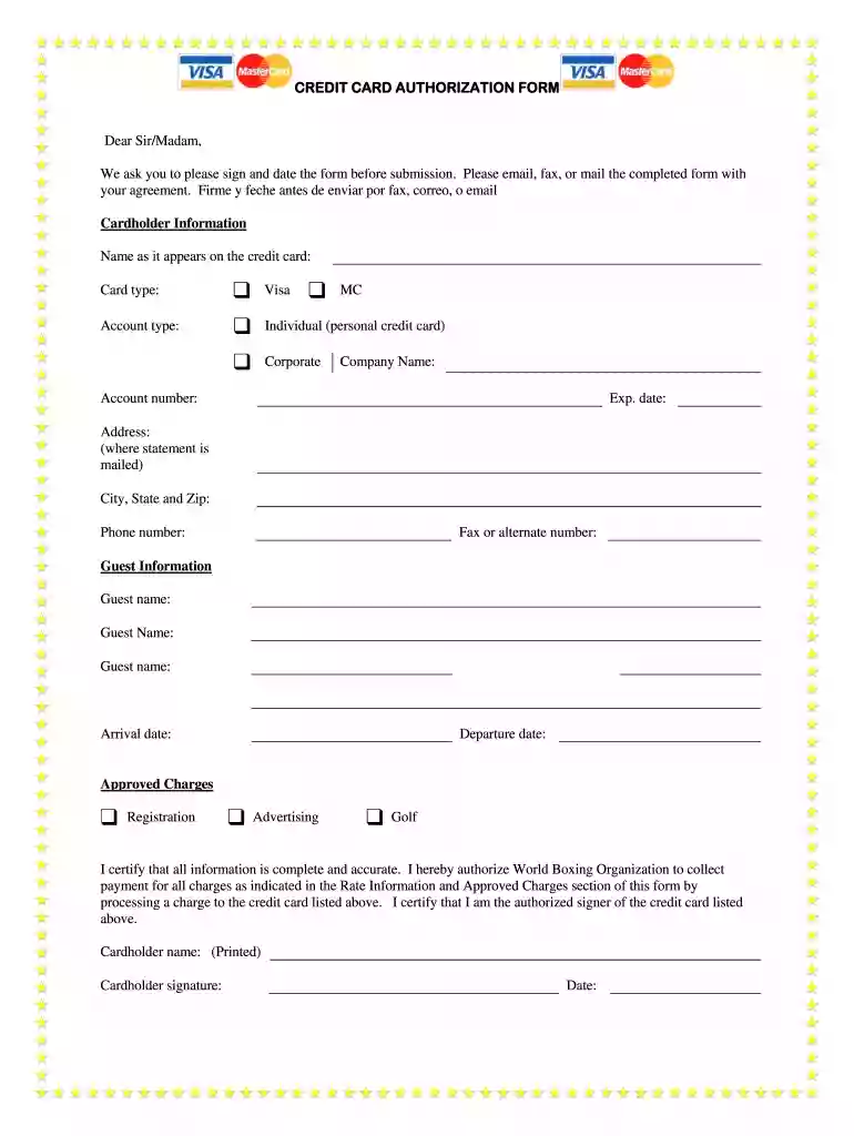 credit card authorization form Preview on Page 1