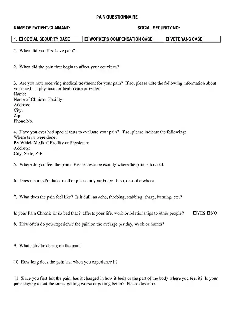 ssa pain questionnaire pdf Preview on Page 1