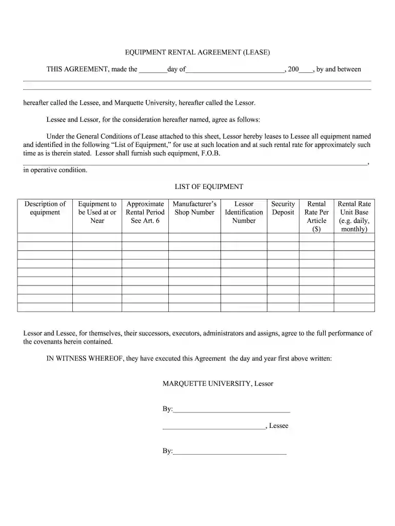 equipment rental contract pdf Preview on Page 1