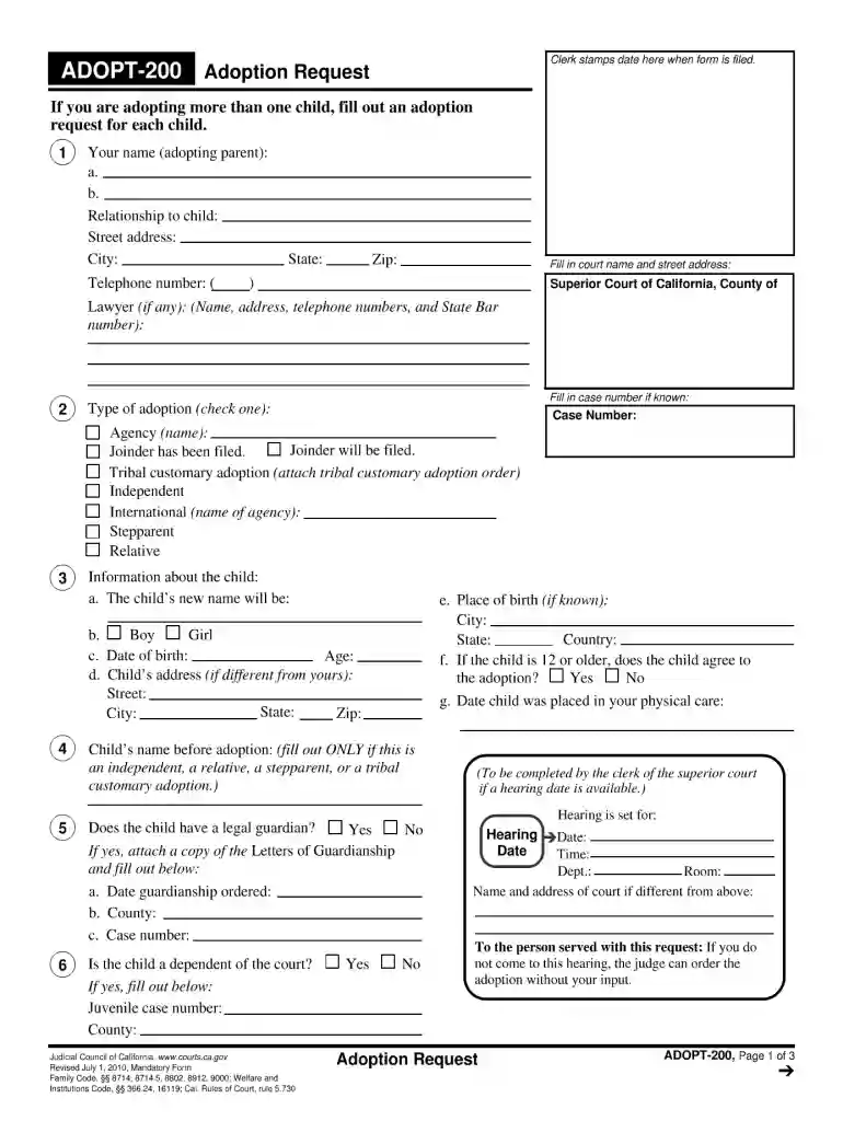 Adopt 200 fillable form 2010 Preview on Page 1