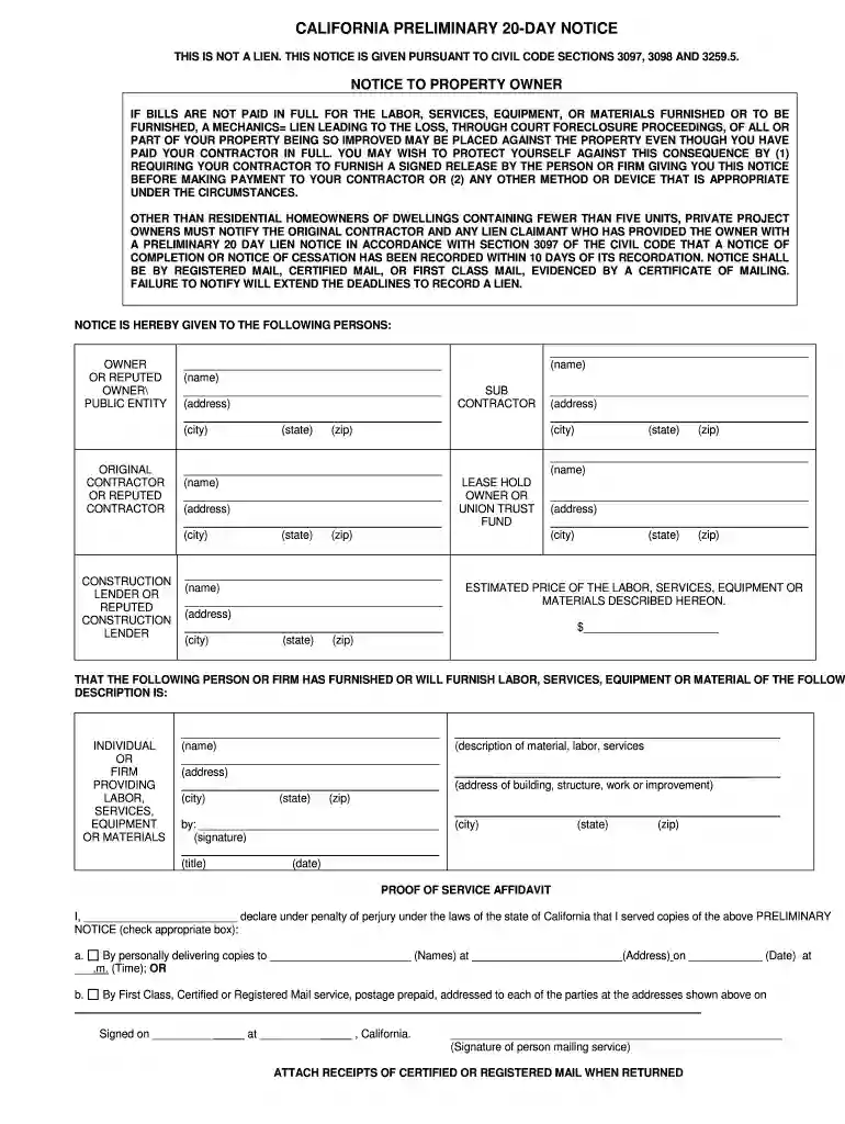 california preliminary notice form 2024 Preview on Page 1