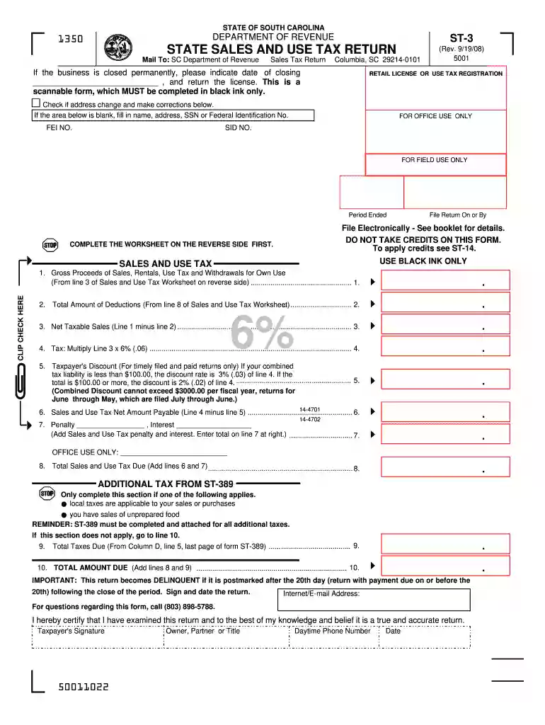 south carolina st 3 fillable form 2008 Preview on Page 1