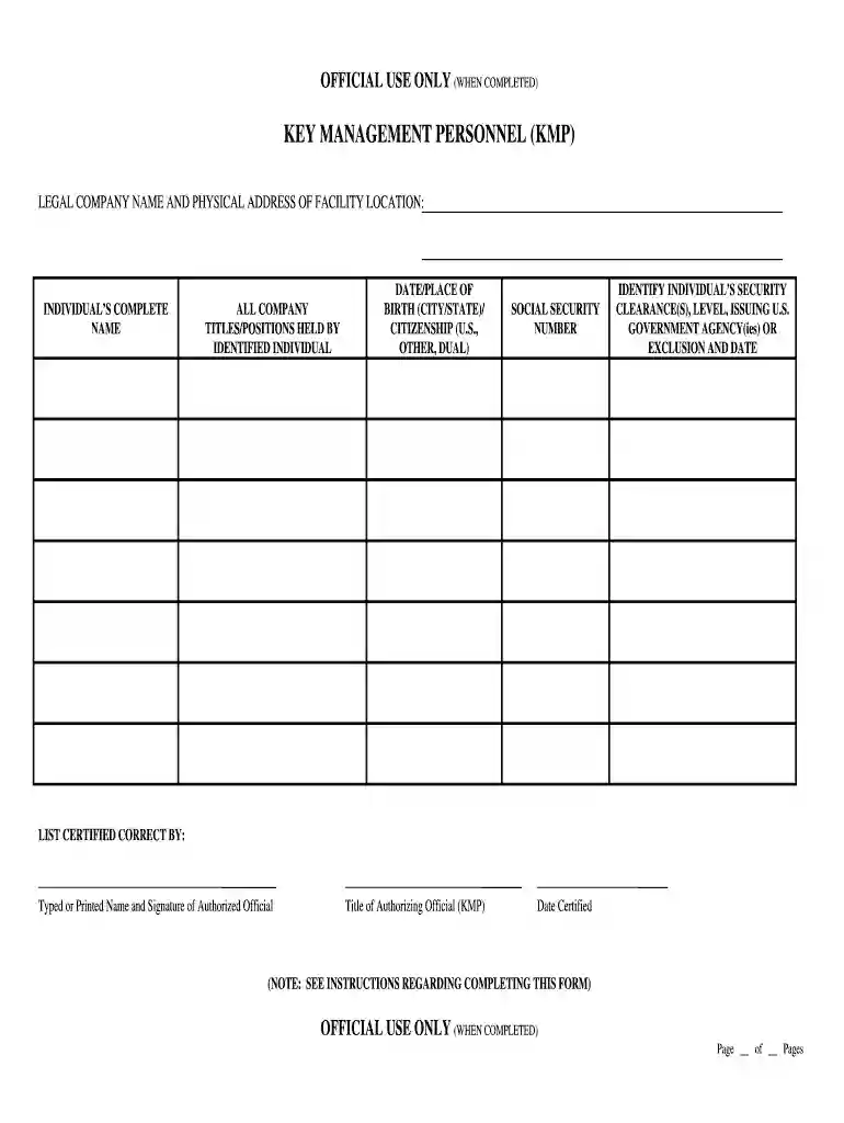 list of key personnel template Preview on Page 1