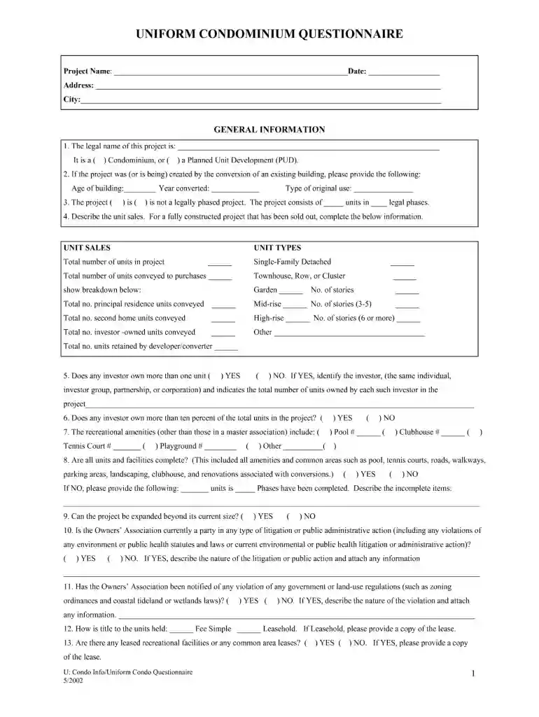 condo questionnaire florida Preview on Page 1