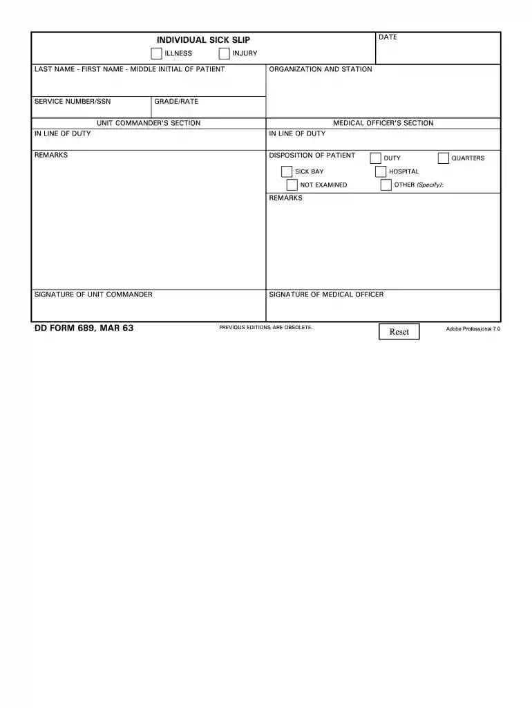 army sick call slip Preview on Page 1