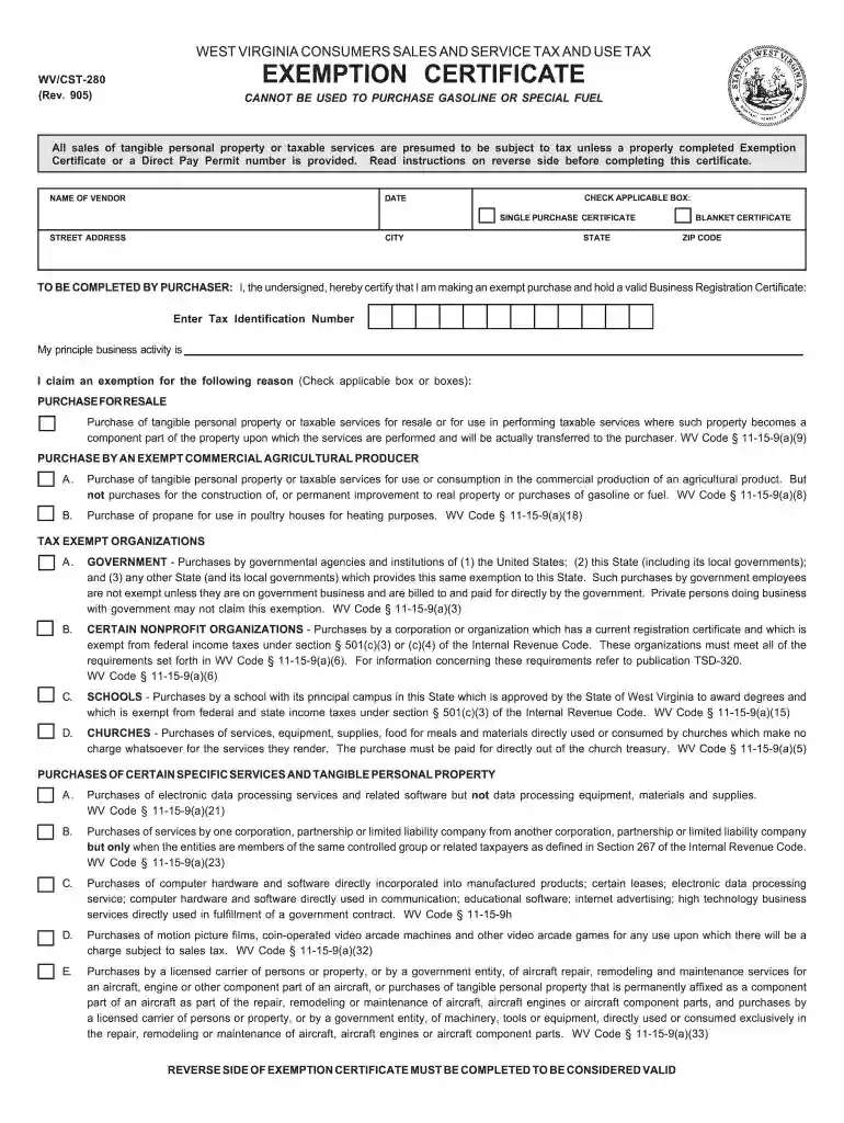 wv tax exempt form Preview on Page 1
