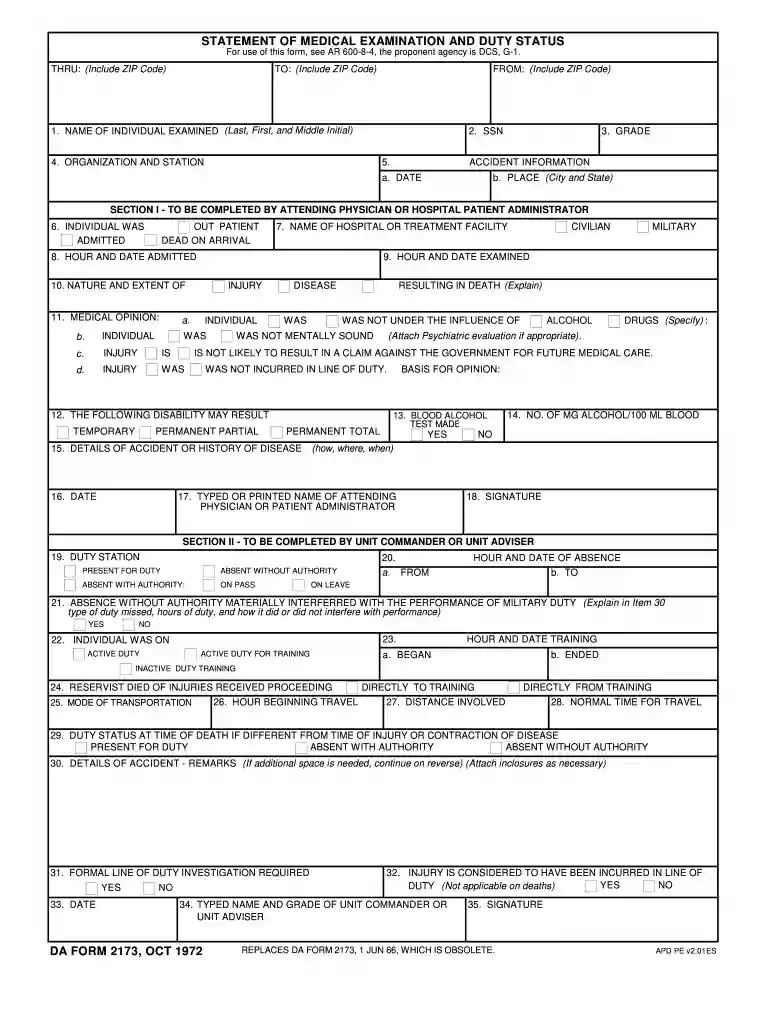 da form 2173 Preview on Page 1