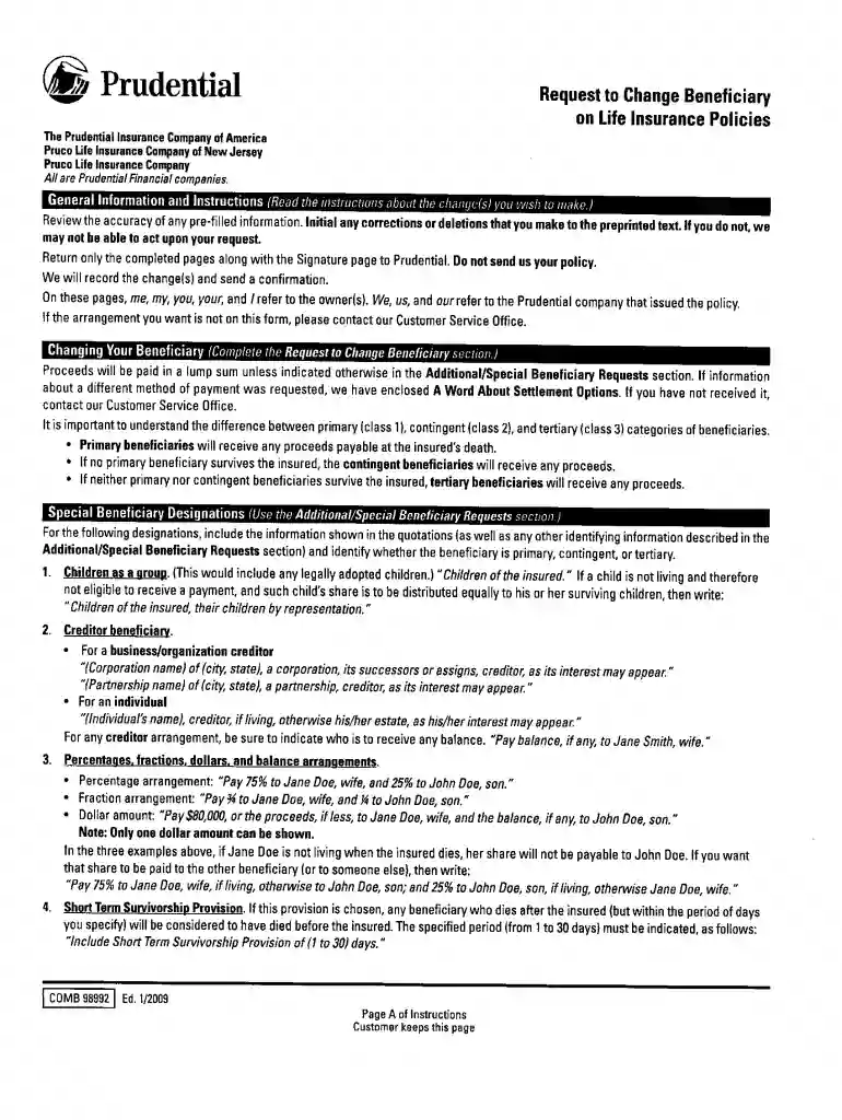 comb 98992 2009 form Preview on Page 1