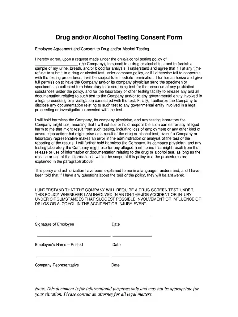 drug test consent form pdf Preview on Page 1