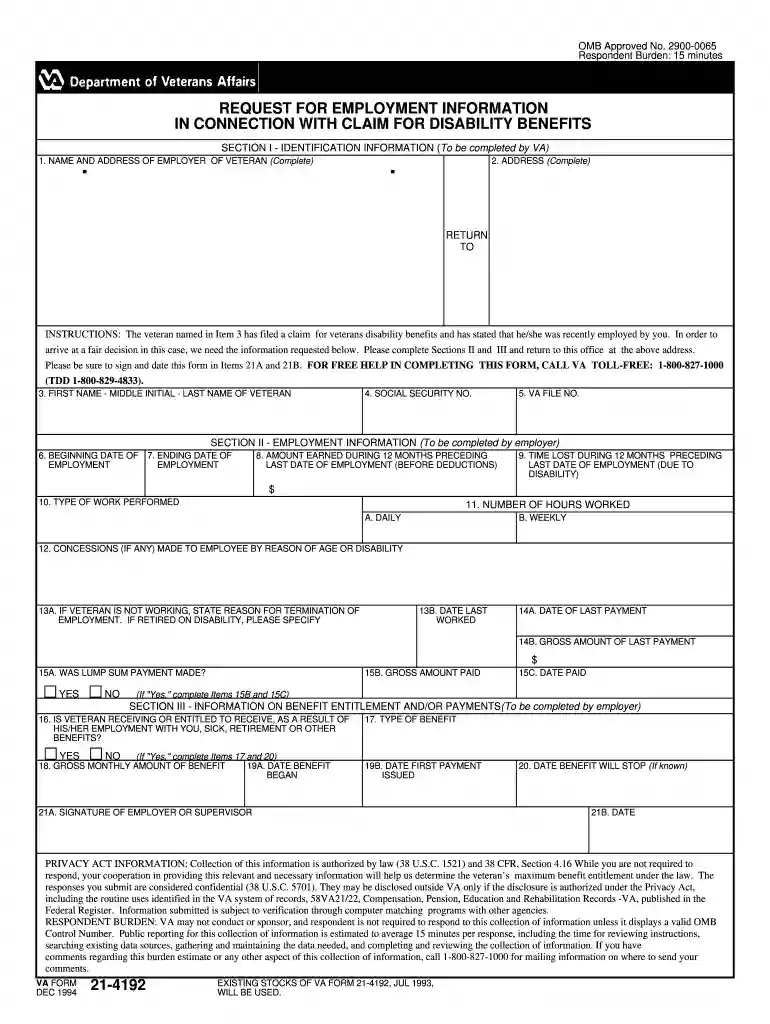 va form 21 4192 Preview on Page 1