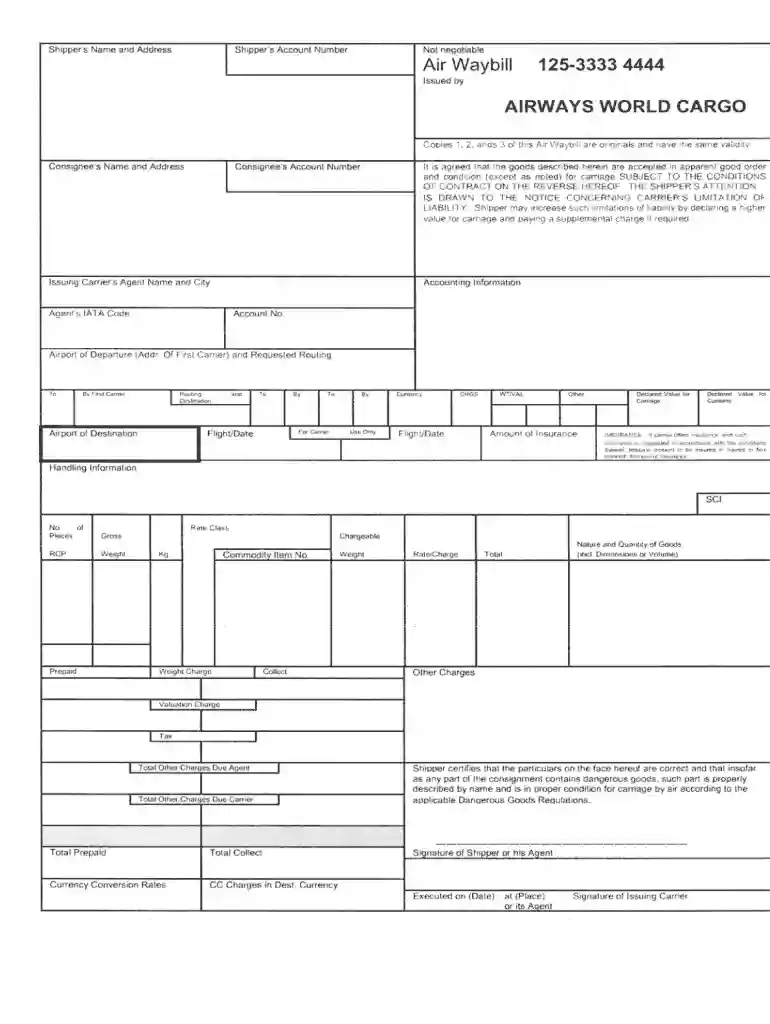 airways world cargo air waybill Preview on Page 1