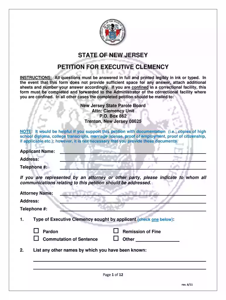 nj clemency application Preview on Page 1