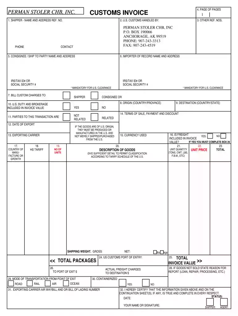 us customs commercial invoice template Preview on Page 1