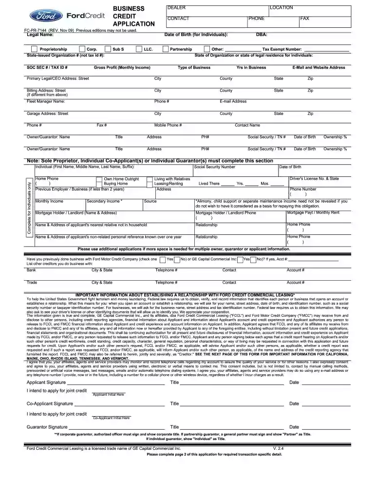 ford credit application Preview on Page 1