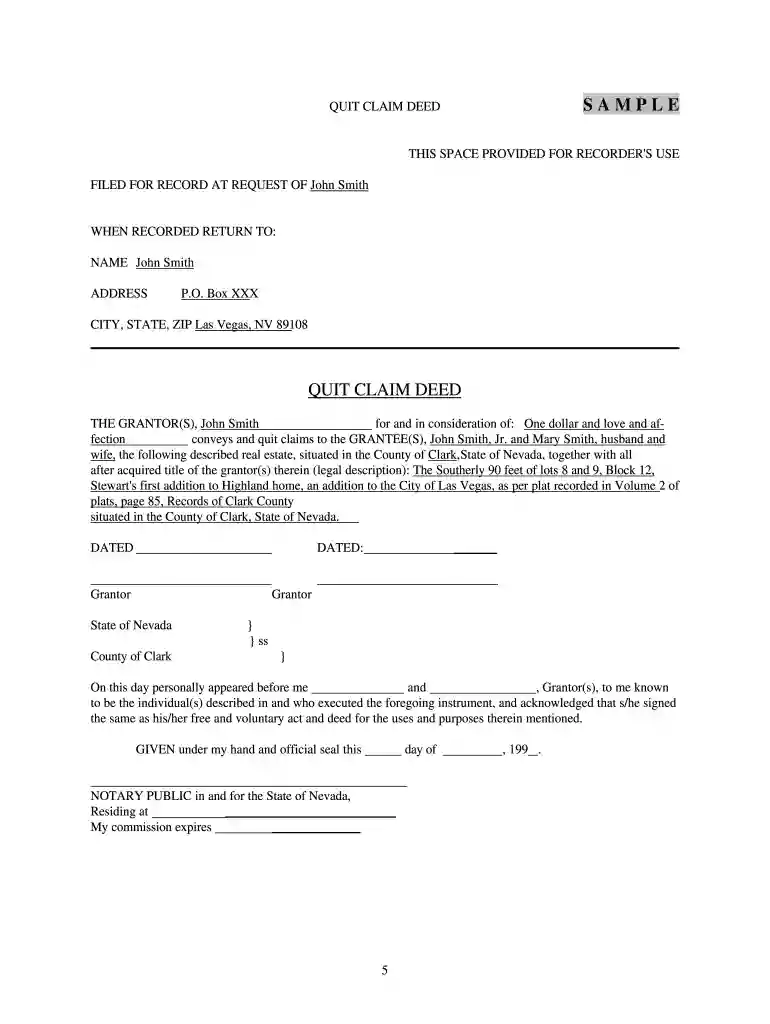 quit claim deed nevada Preview on Page 1