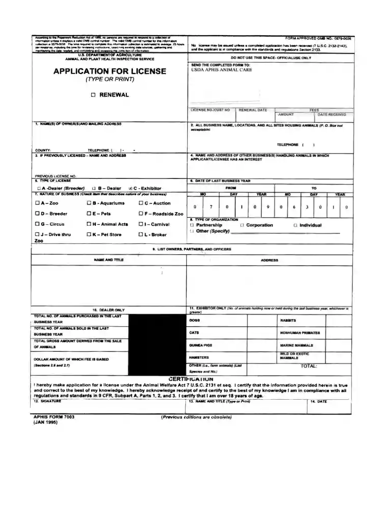 aphis form 7003a Preview on Page 1