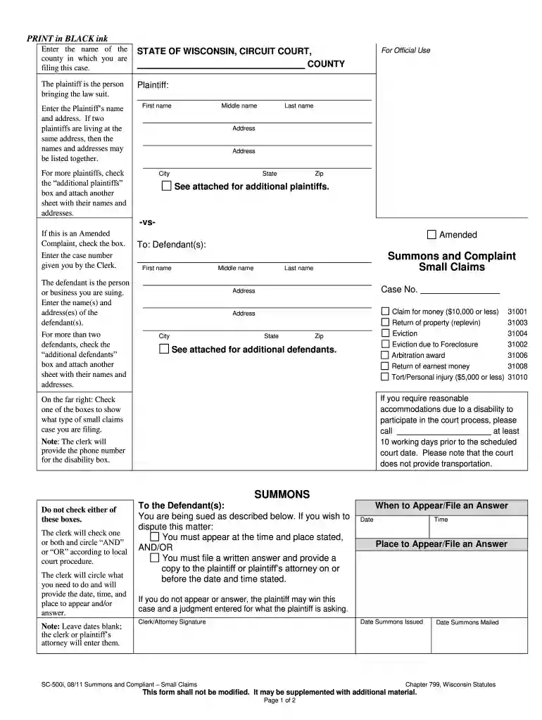 summons and complaint form sc Preview on Page 1