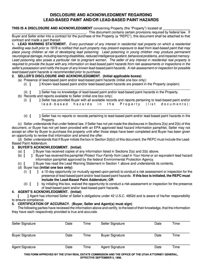 utah seller disclosure form Preview on Page 1