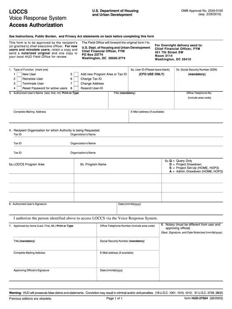 loccs authorization form 2003 Preview on Page 1