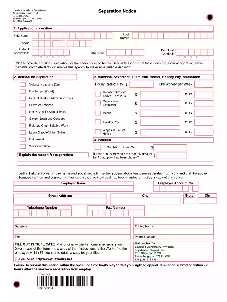 louisiana separation notice form pdf download Preview on Page 1